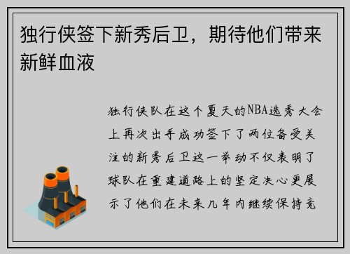 独行侠签下新秀后卫，期待他们带来新鲜血液